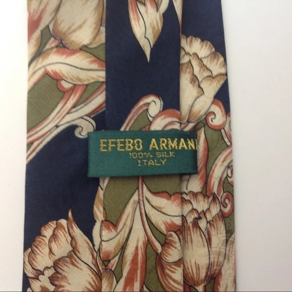 𝅺efebo Armani‎ - Men's 100% Silk Tie Blue Floral …